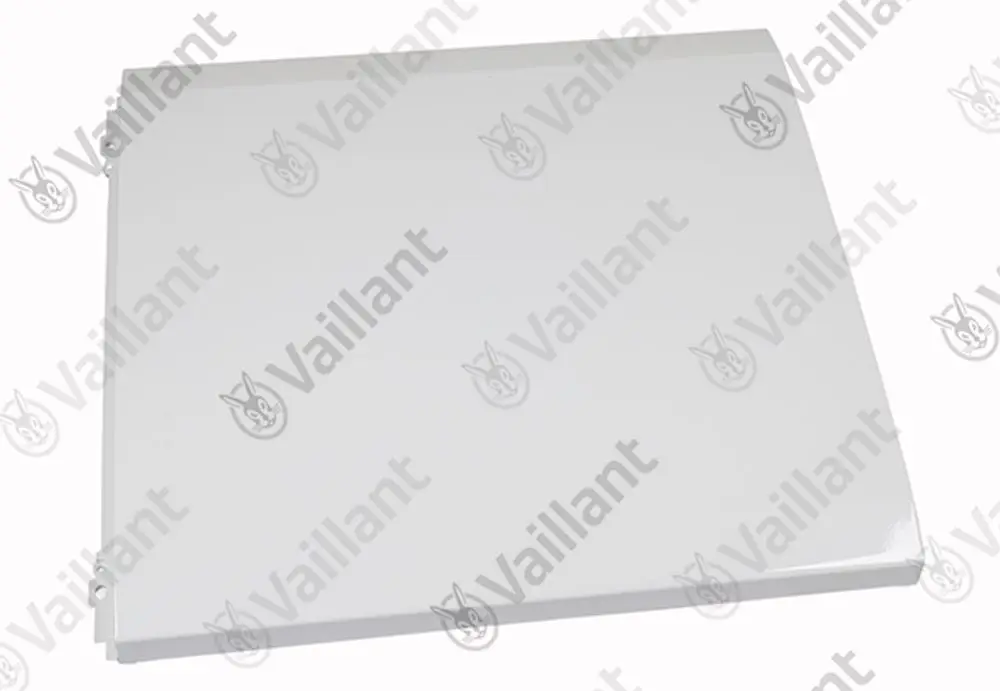 Vaillant Frontblech in weißer Farbe, rechteckige Form, geeignet für die Montage an Heizgeräten. Das Design ist schlicht und funktional.